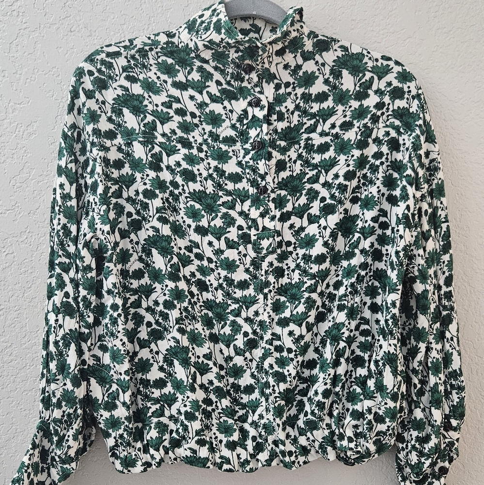 Green GANNI Floral Button-Up Blouse